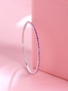Red American Diamond Rhodium Bangle in 925 Sterling Silver