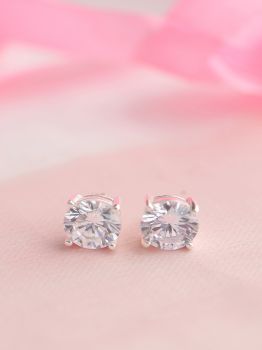 Round Solitaire Rhodium Studs in 925 Sterling Silver