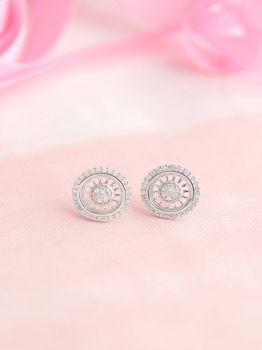 Round Halo CZ Studded Rhodium Studs in 925 Sterling Silver
