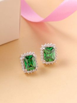 Green American Diamond Rhodium Studs in 925 Sterling Silver