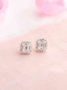 Glitterly Solitaire Rhodium Stud in 925 Sterling Silver