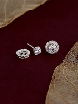 Halo Solitaire CZ Rhodium Studs in 925 Sterling Silver