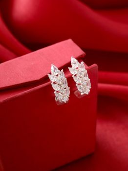 Solitaire Tear Drop Stud Rhodium Earrings in 925 Sterling Silver