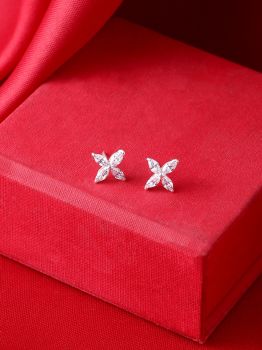 Leaves CZ Rhodium Studs in 925 Sterling Silver