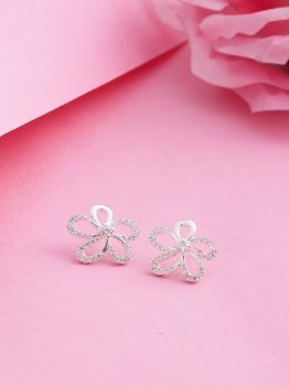 Floral CZ Rhodium Studs in 925 Sterling Silver