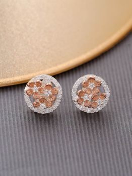 Flower loop CZ Rhodium Earrings in 925 Sterling Silver