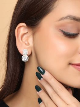 Halo Solitaire Drop CZ Rhodium Earrings in 925 Sterling Silver