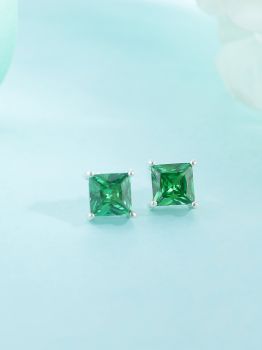 Square Green American Diamond Rhodium Studs in 925 Sterling Silver