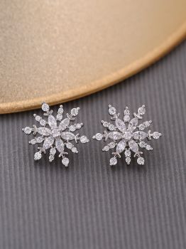 Snowflake CZ Rhodium Studs in 925 Sterling Silver