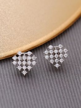 CZ Studded Rhodium Studs in 925 Sterling Silver