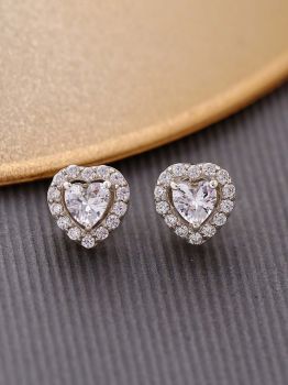 Heart CZ Studded Rhodium Studs in 925 Sterling Silver