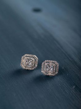 Double Halo CZ Rhodium Studs in 925 Sterling Silver