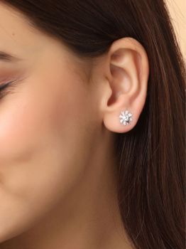 Floral CZ Rhodium Studs in 925 Sterling Silver