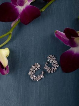 Mixed CZ Floral Rhodium Earrings in 925 Sterling Silver