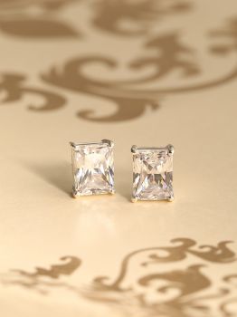 Oblong White CZ Rhodium Studs in 925 Sterling Silver