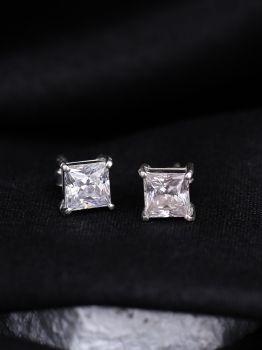Square Solitaire Rhodium Studs in 925 Sterling Silver