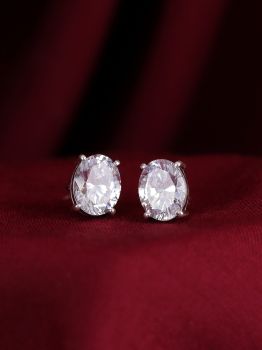 Oval Solitaire Rhodium Studs in 925 Sterling Silver