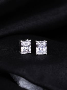 White CZ Solitaire Rhodium Studs in 925 Sterling Silver