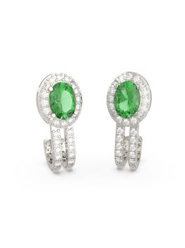 Green American Diamond Rhodium Hoops in 925 Sterling Silver
