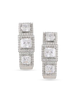 White Square CZ Drop Rhodium Earrings in 925 Sterling Silver