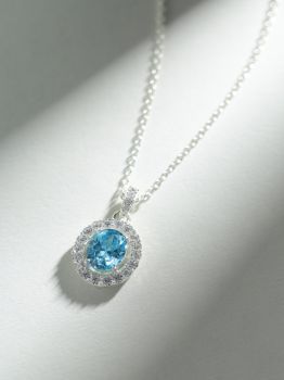 Oval Halo Blue American Diamond Rhodium Pendant in 925 Sterling Silver