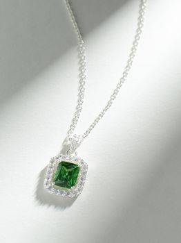 Solitaire Green American Diamond Rhodium Pendant in 925 Sterling Silver