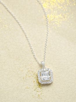Solitaire CZ Studded Rhodium Pendant in 925 Sterling Silver