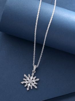 Snowflake CZ Rhodium Pendant in 925 Sterling Silver