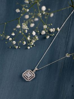 Double Halo Solitaire Rhodium Pendant (With Chain) in 925 Sterling Silver