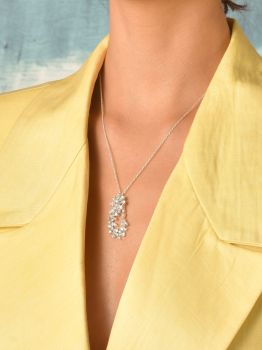 Crystal Floral Solitaire Rhodium Pendant in 925 Sterling Silver