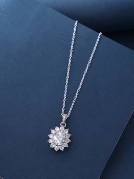 Oval Crystal Soltaire CZ Studded rhodium Pendant in 925 Sterling Silver