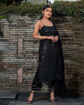 Black mirror work kurta pants