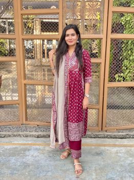 Maroon & Grey Slit Suit Set
