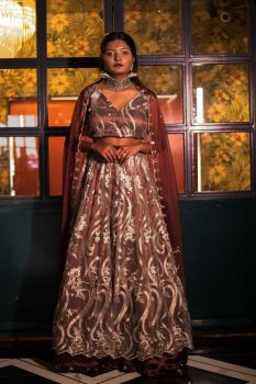 Naznin Coke Brown Lehenga
