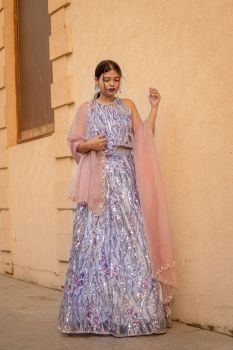 Naznin Blue-Peach Lehenga
