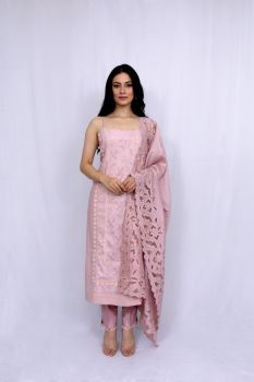 Pastel Pink Spaghetti Self Cotton Suit