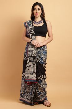 Black Kalamkari Cotton Saree