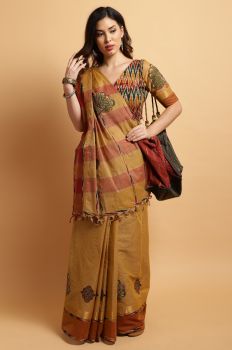 Mustard Cotton Saree