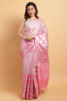Pink Banarasi Tissue Silk Saree