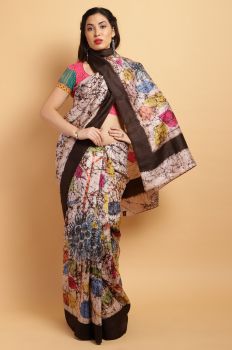 Tussar Silk Saree with Multi Coloured Batik Technique