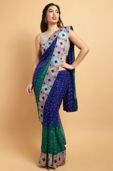 Blue and Green Georgette Saree