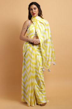 Lemon Yellow Satin Georgette Saree