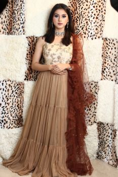 brown tyred gown with dupatta