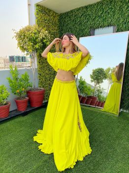 handcrafted off shoulder lehanga