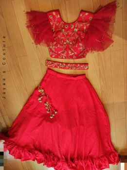 Tomato red lehenga set with belt