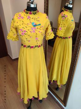 Yellow Hand painted Embroidered Gown