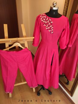 Pink Embroidered kurta pants set