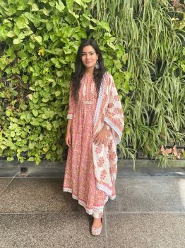 pink Flared potli suit set