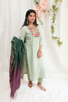 Vintage embroidered Kurta with trouser & dupatta