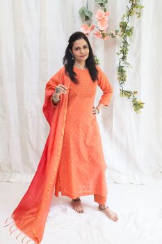 Vintage embroidered Kurta with trouser & dupatta